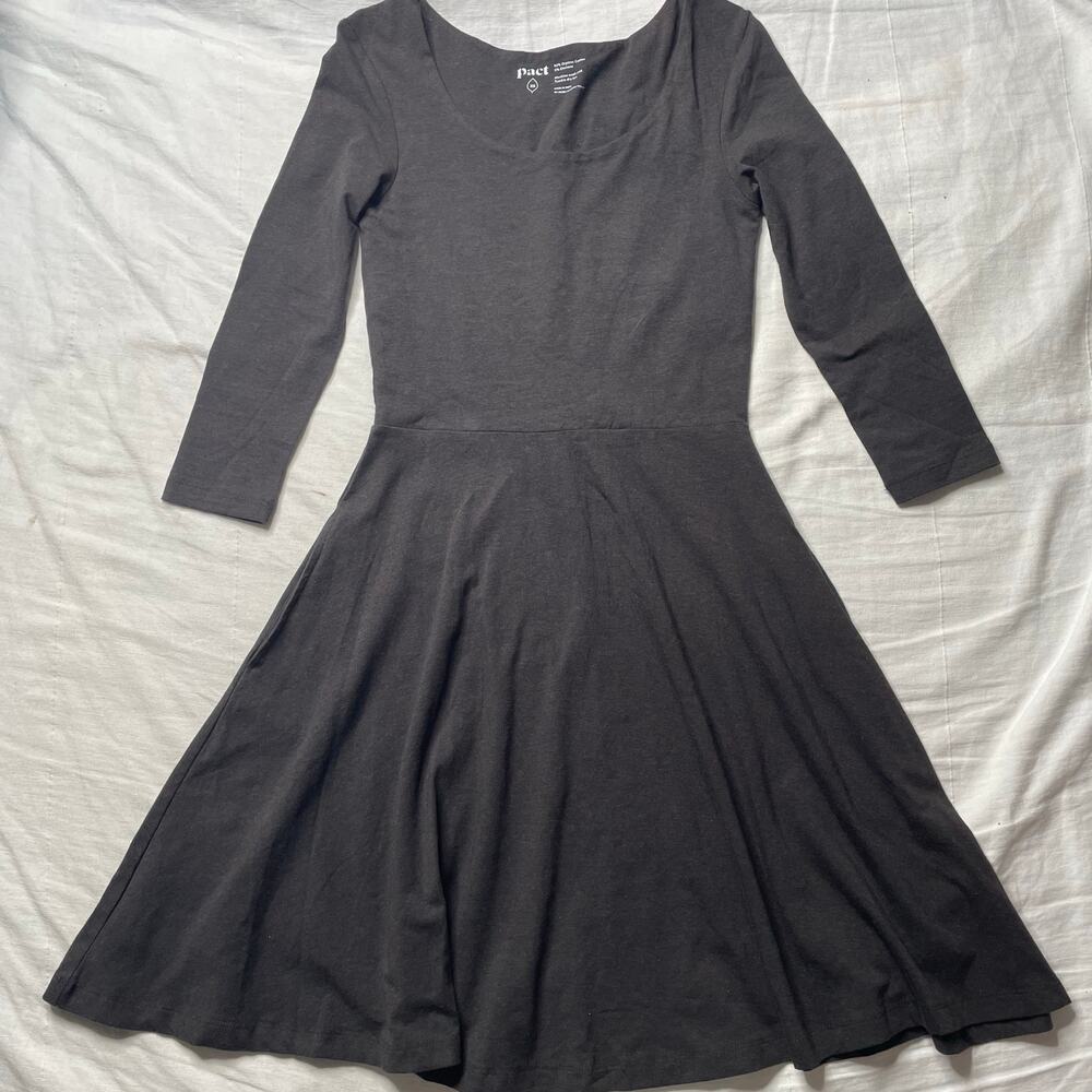 Pact Fit & Flare Gray Mini Dress Size XS Women's Organic Cotton Flowy Pockets
